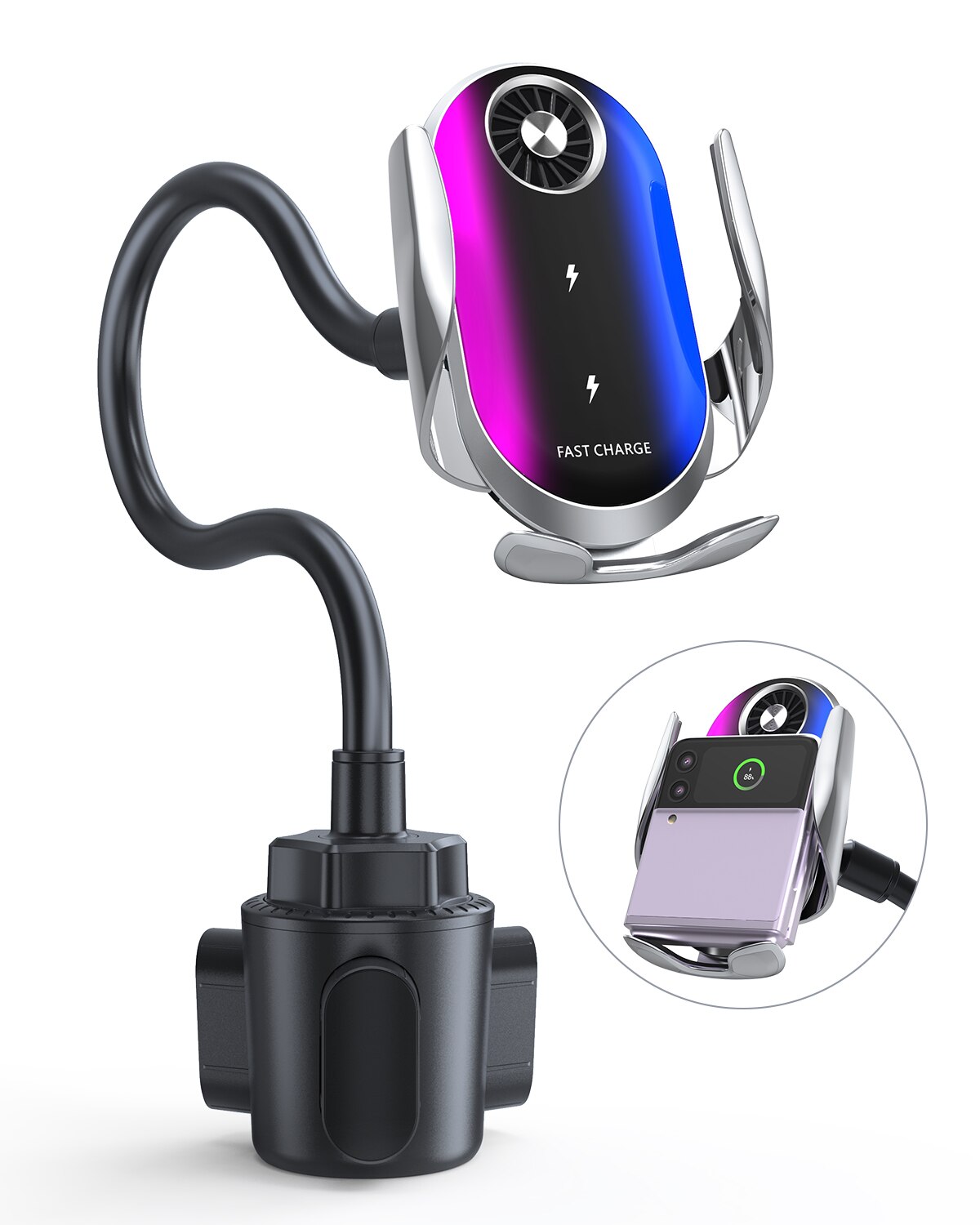 Dual Coil Cup Holder Wireless Car Charger for iPhone & Galaxy Series