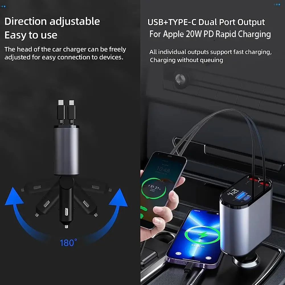 4 IN 1 Magnetic Retractable Fast Car Charger