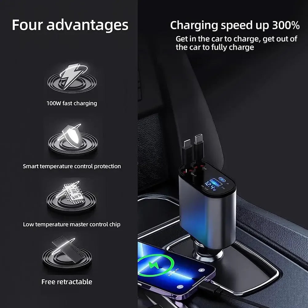 4 IN 1 Magnetic Retractable Fast Car Charger