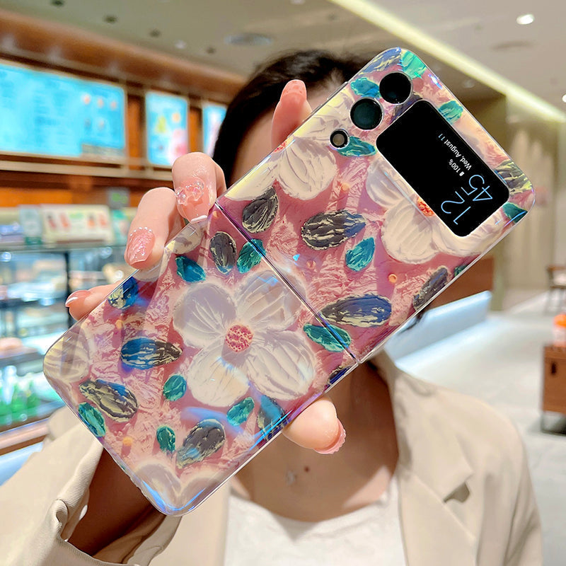 Blu-ray Oil Painting Flowers Case For Samsung Galaxy Z Flip 4 - Galaxy Z Flip 4 Case