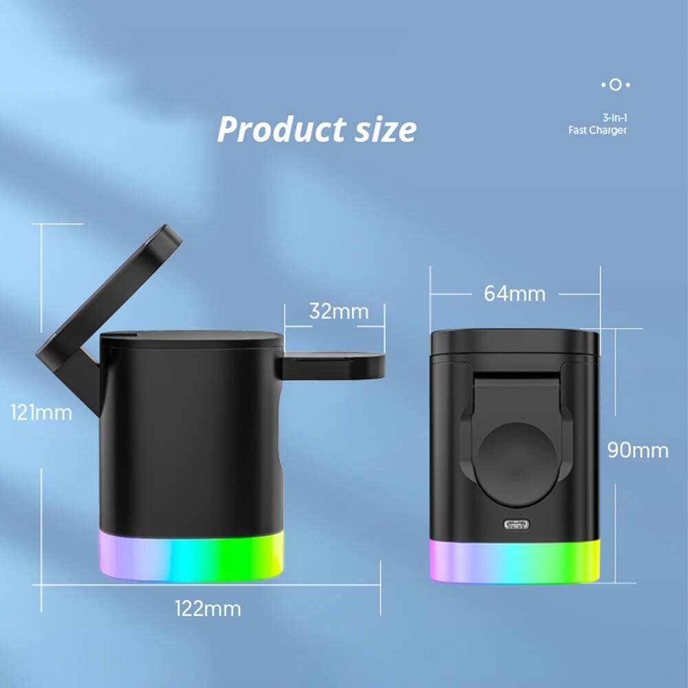 3 in 1 Folding Wireless Charger for Apple Watch, AirPods & iPhone