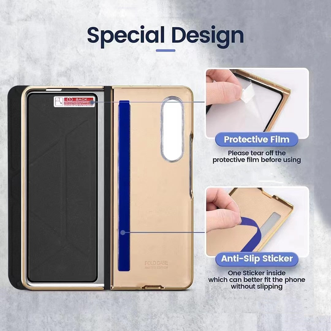 Leather Flip Stand S Pen Holder Slot Case For Galaxy Z Fold 4