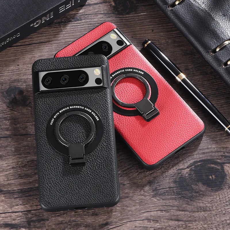 Magnetic Leather Case with Bracket for Google Pixel 8 Series