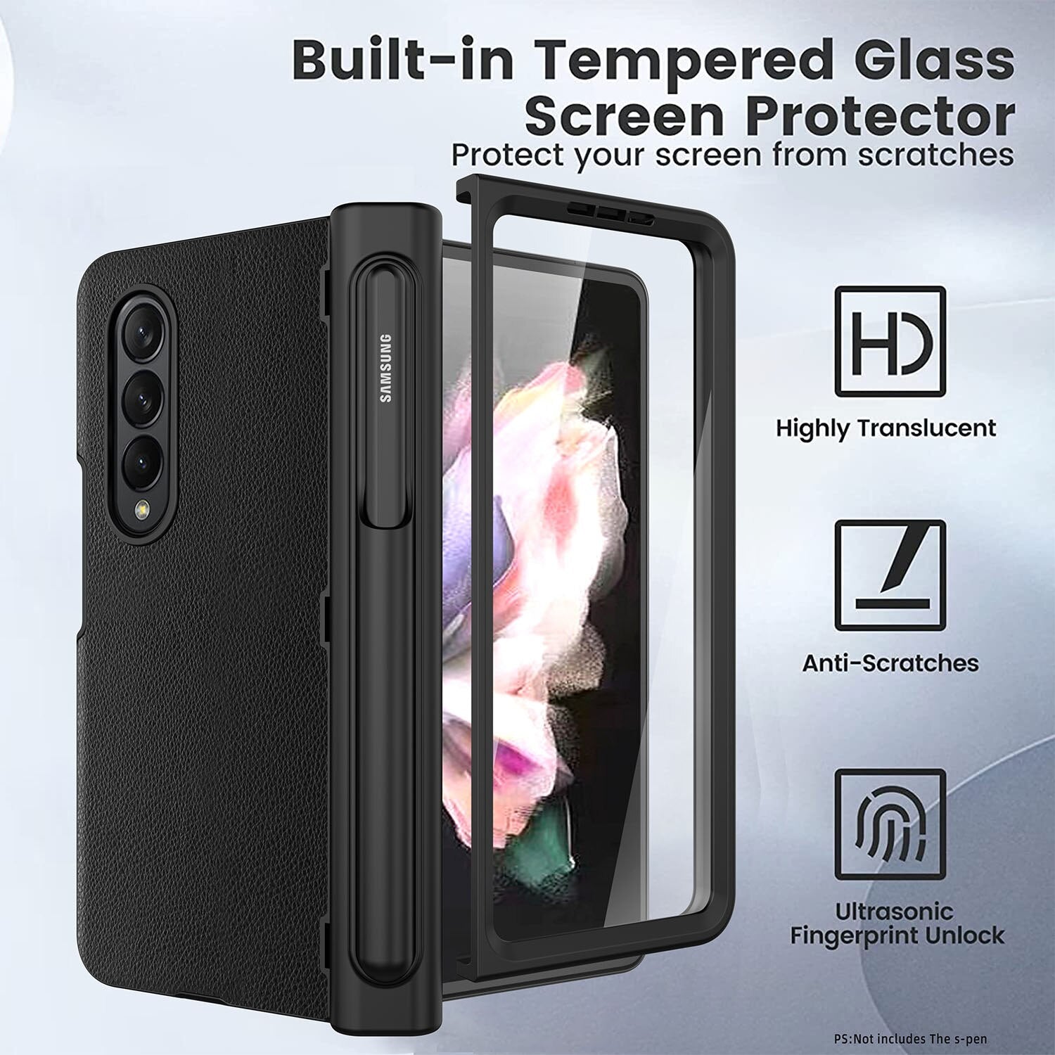 Shockproof Leather Case with S Pen Holder For Samsung Galaxy Z Fold 4
