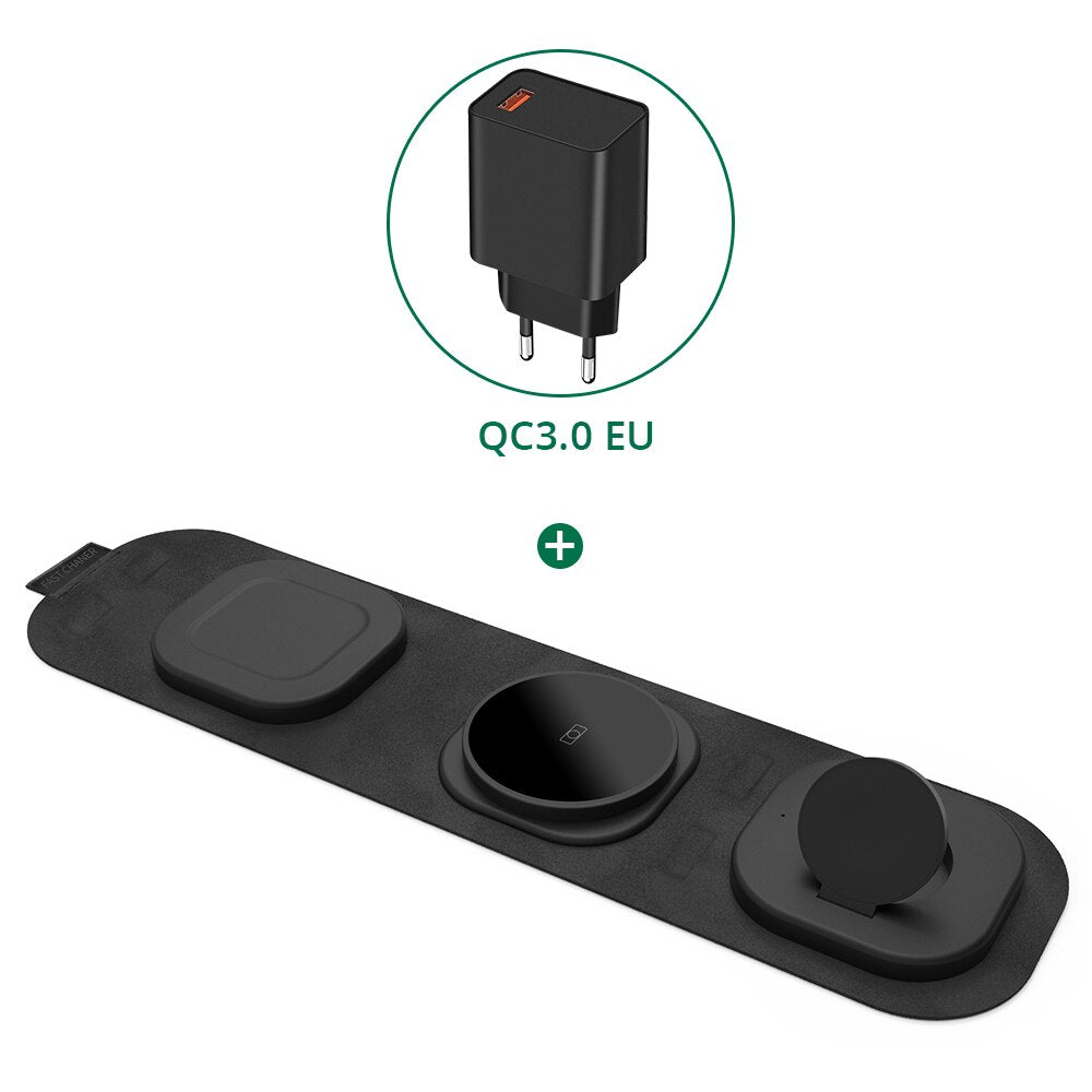 3 in 1 Foldable Travel Wireless Charger for iPhone, Apple Watch & AirPods - iHive