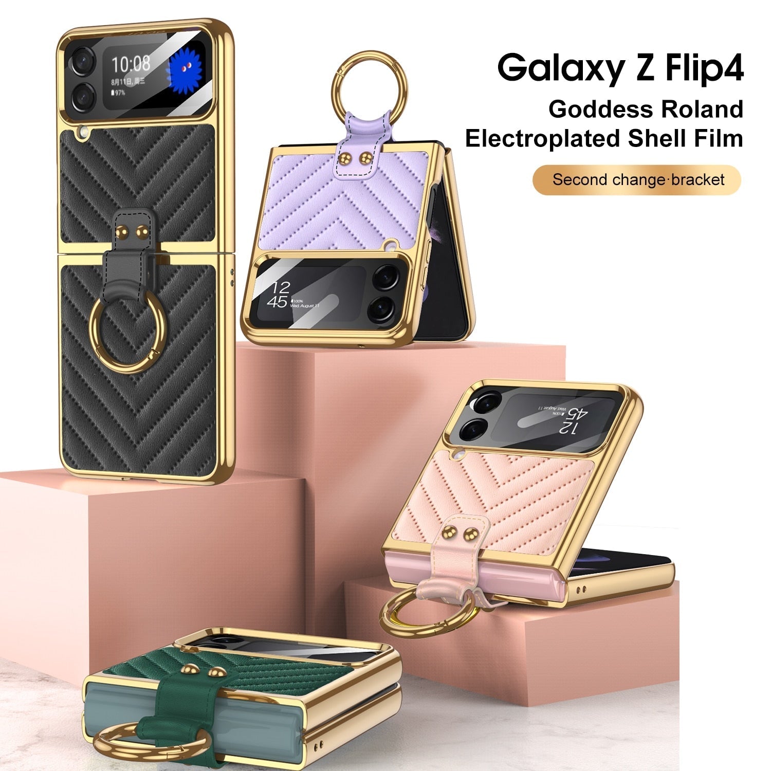 Luxury Electroplated Ring Holder Case For Samsung Galaxy Z Flip 4 - Galaxy Z Flip 4 Case