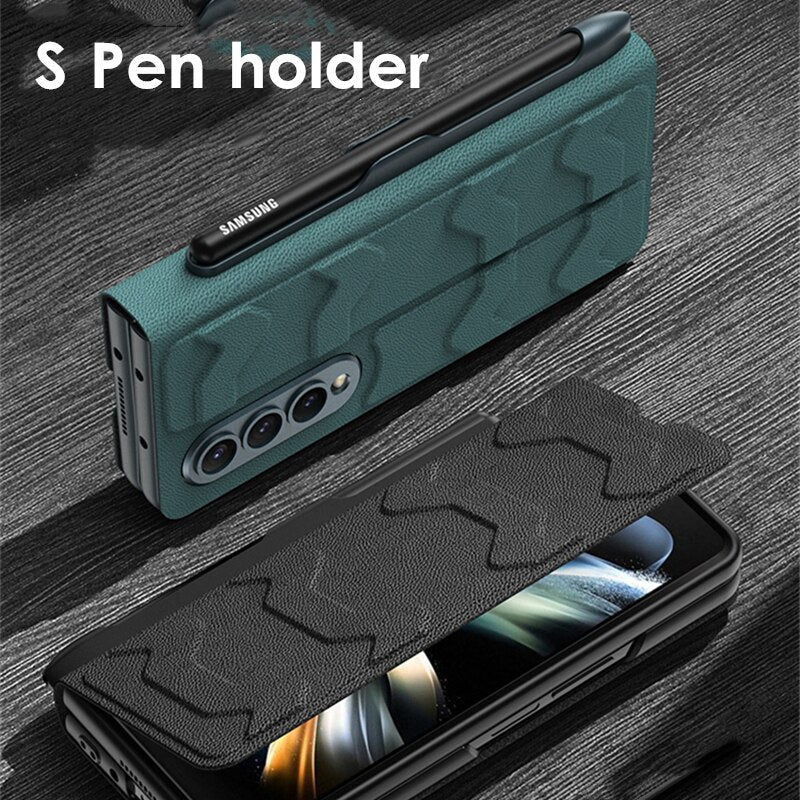 Leather Case with S Pen & Card Slot for Samsung Galaxy Z Fold 4