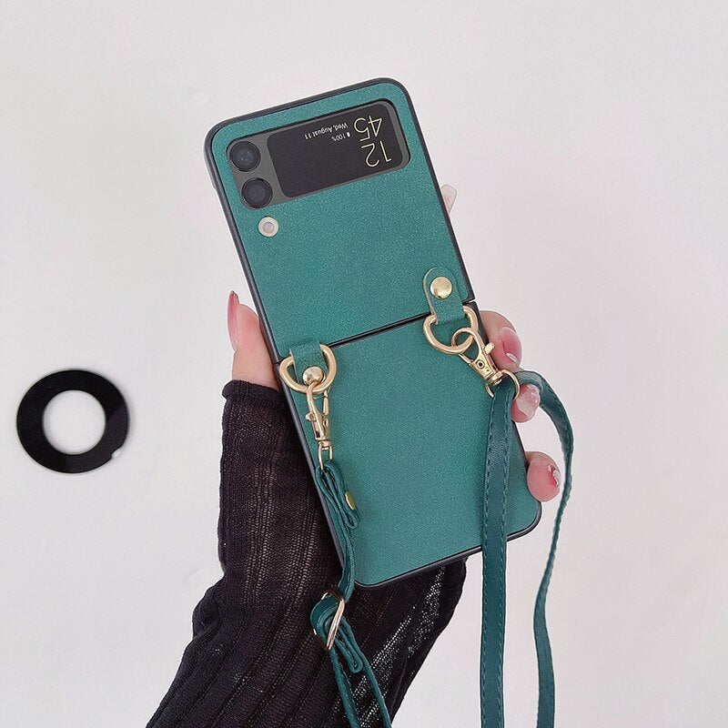 Crossbody Leather Cover With Lanyard Strap For Samsung Galaxy Z Flip 4 - Galaxy Z Flip 4 Case