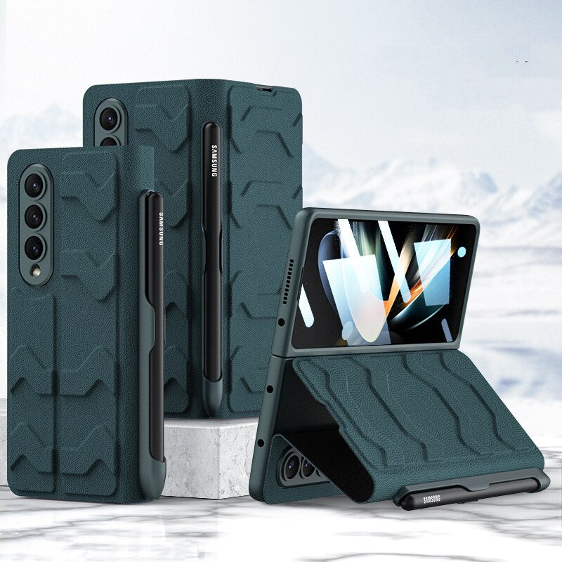 Leather Case with S Pen & Card Slot for Samsung Galaxy Z Fold 4