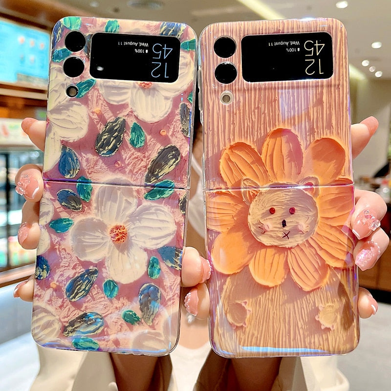 Blu-ray Oil Painting Flowers Case For Samsung Galaxy Z Flip 4 - Galaxy Z Flip 4 Case
