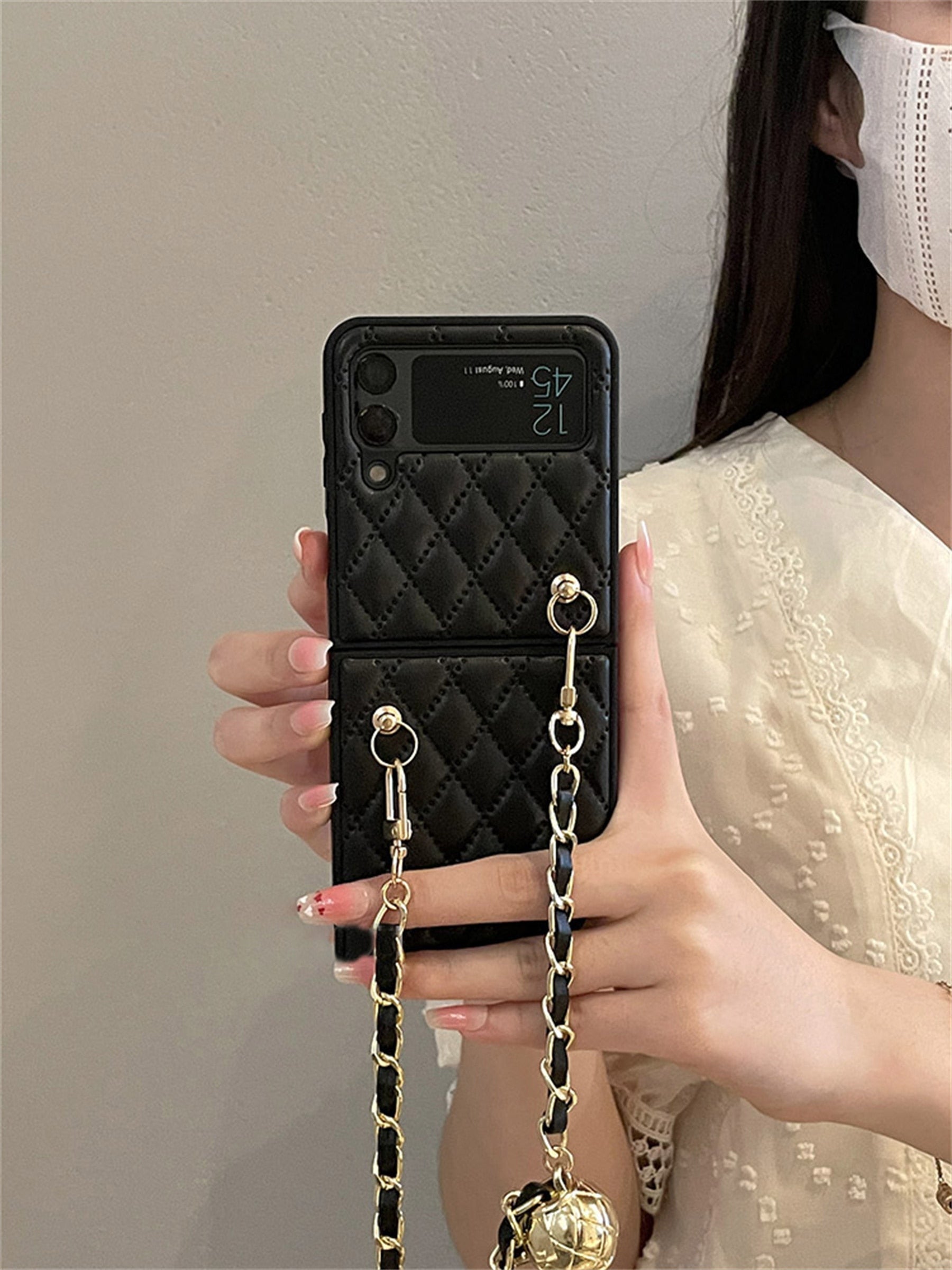 Luxury Adjustable Leather Chain Retro Rhombus Case for Samsung Galaxy Z Flip 4 - Galaxy Z Flip 4 Case
