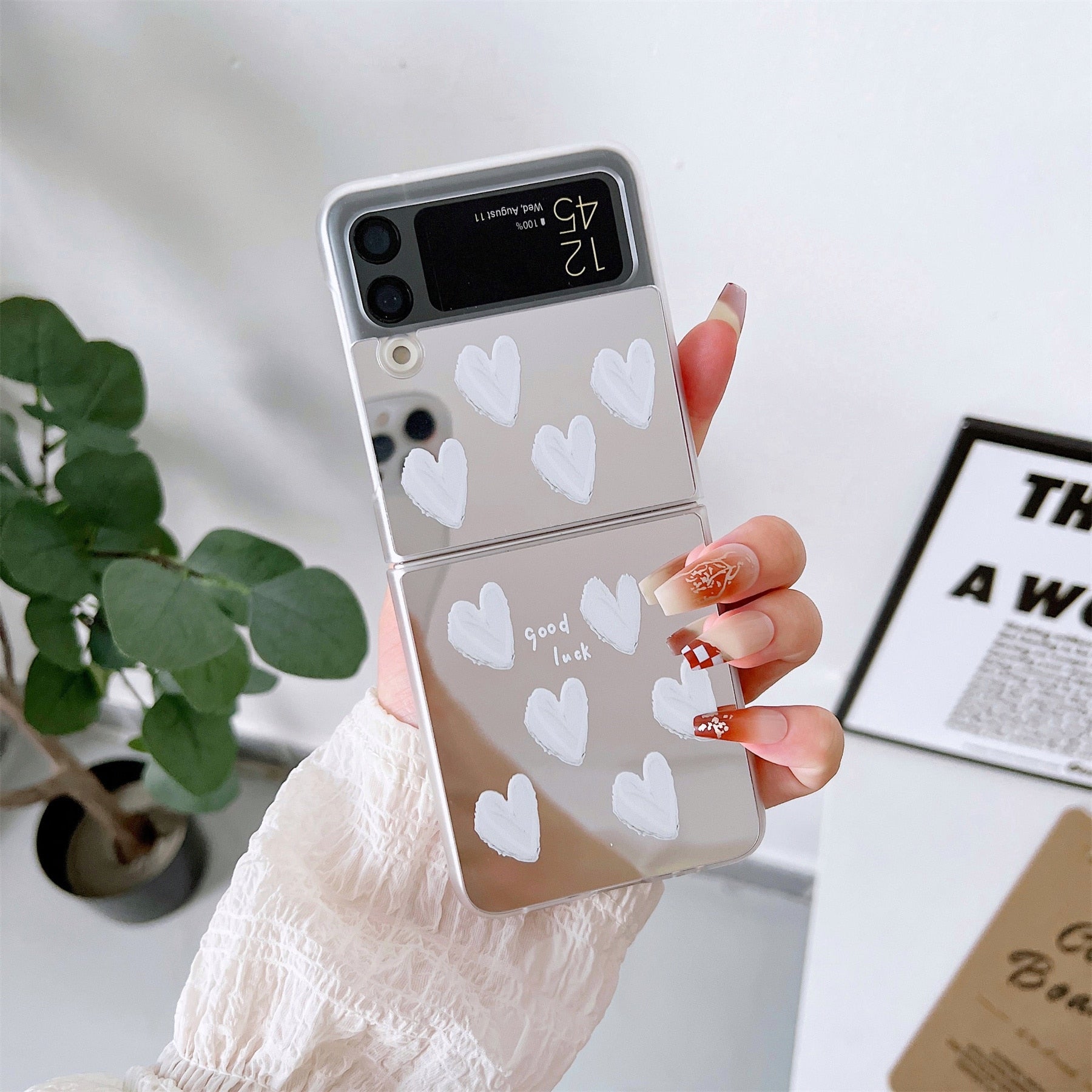 Luxury White Heart Mirror Case for Samsung Galaxy Z Flip 4 - Galaxy Z Flip 4 Case