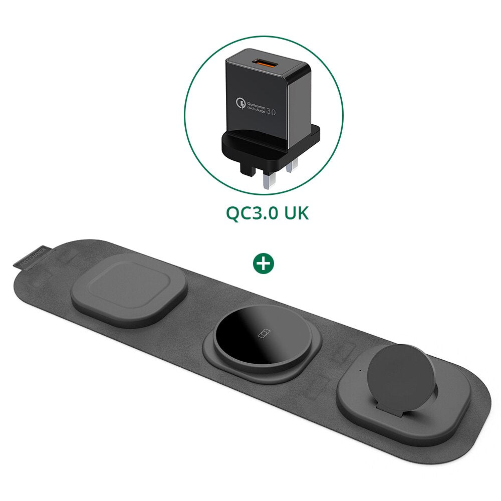 3 in 1 Foldable Travel Wireless Charger for iPhone, Apple Watch & AirPods - iHive