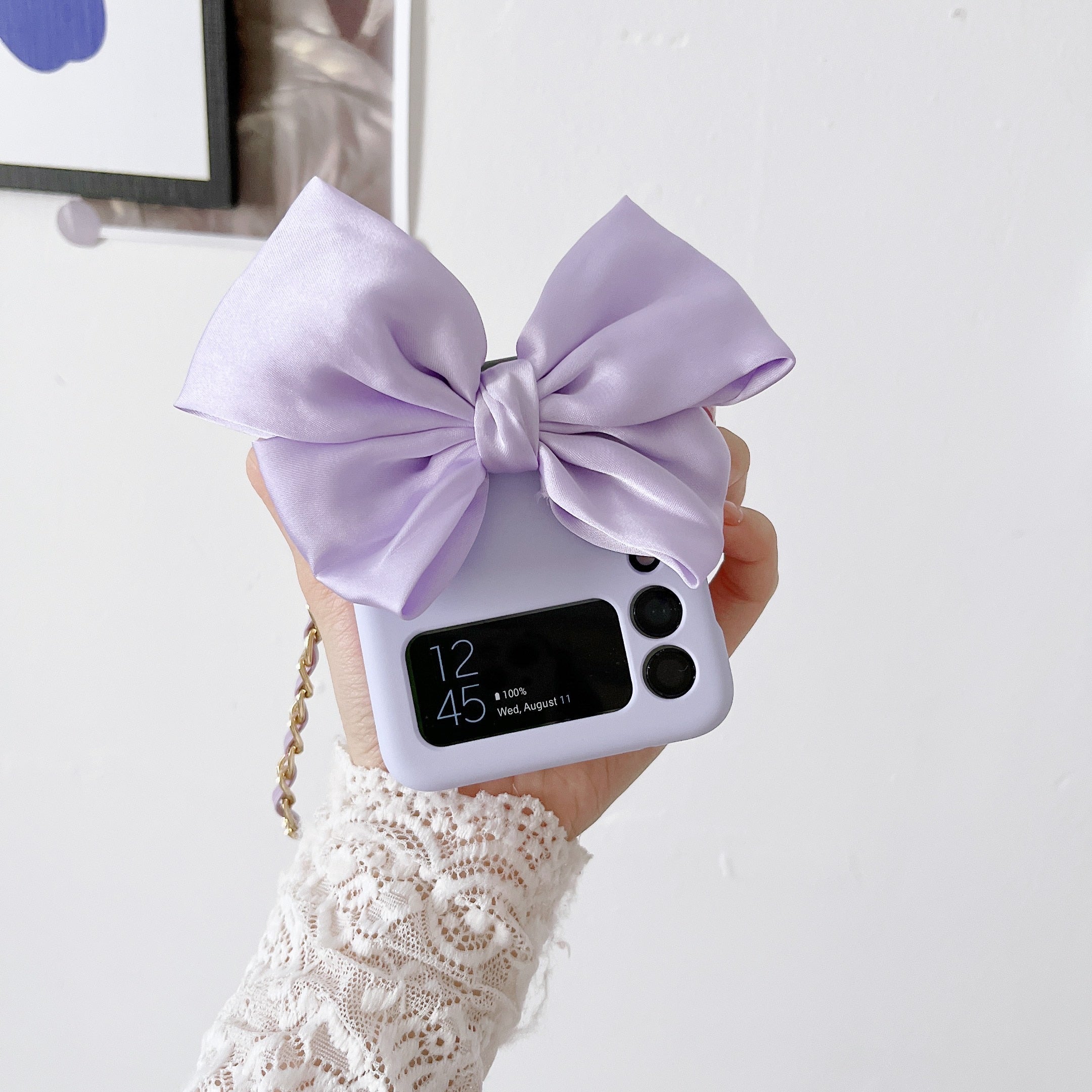 Korean 3D Leather Bow Lanyard Necklace Strap Hard Phone Case For Samsung Galaxy Z Flip 4 - Galaxy Z Flip 4 Case