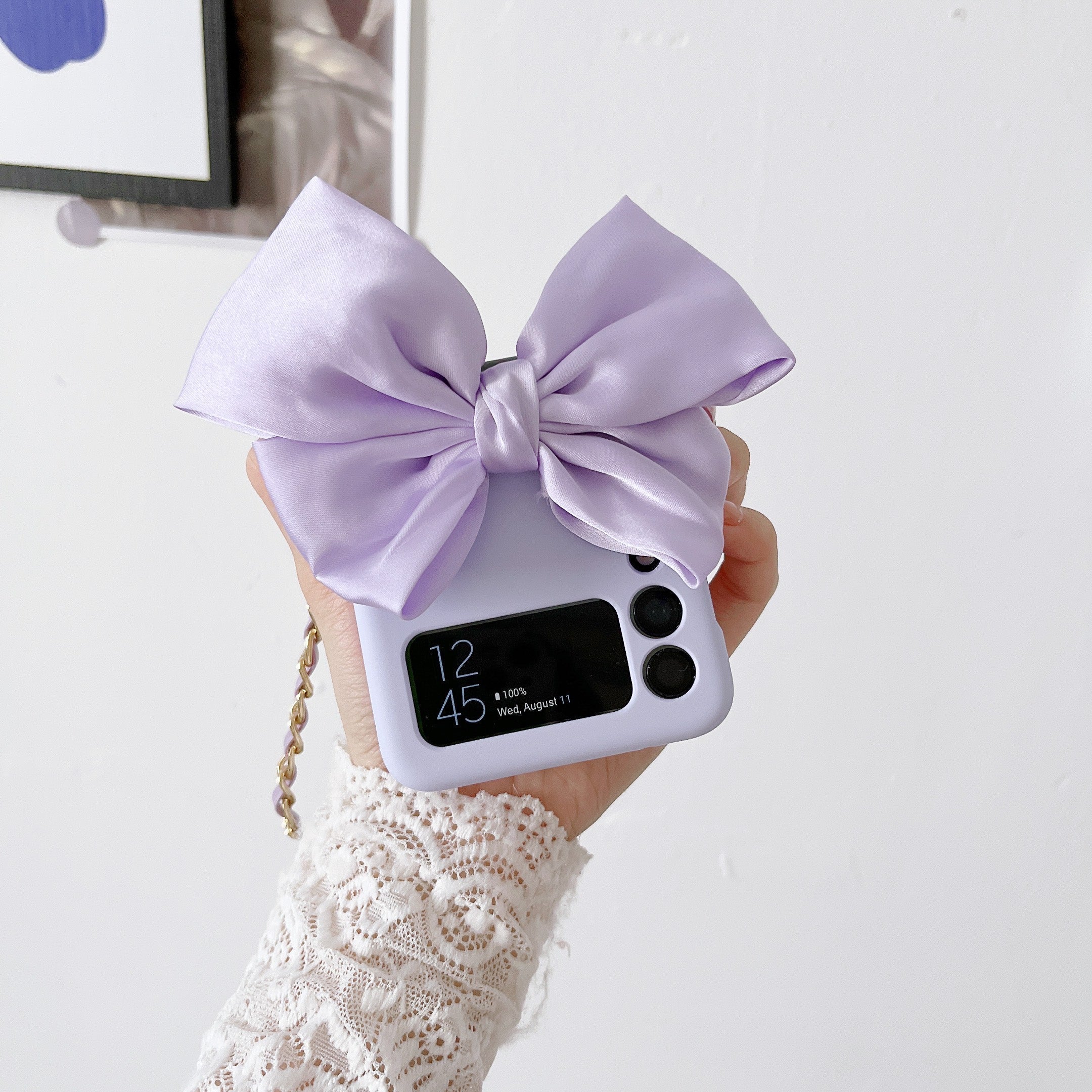 Korean 3D Leather Bow Lanyard Necklace Strap Hard Phone Case For Samsung Galaxy Z Flip 4 - Galaxy Z Flip 4 Case