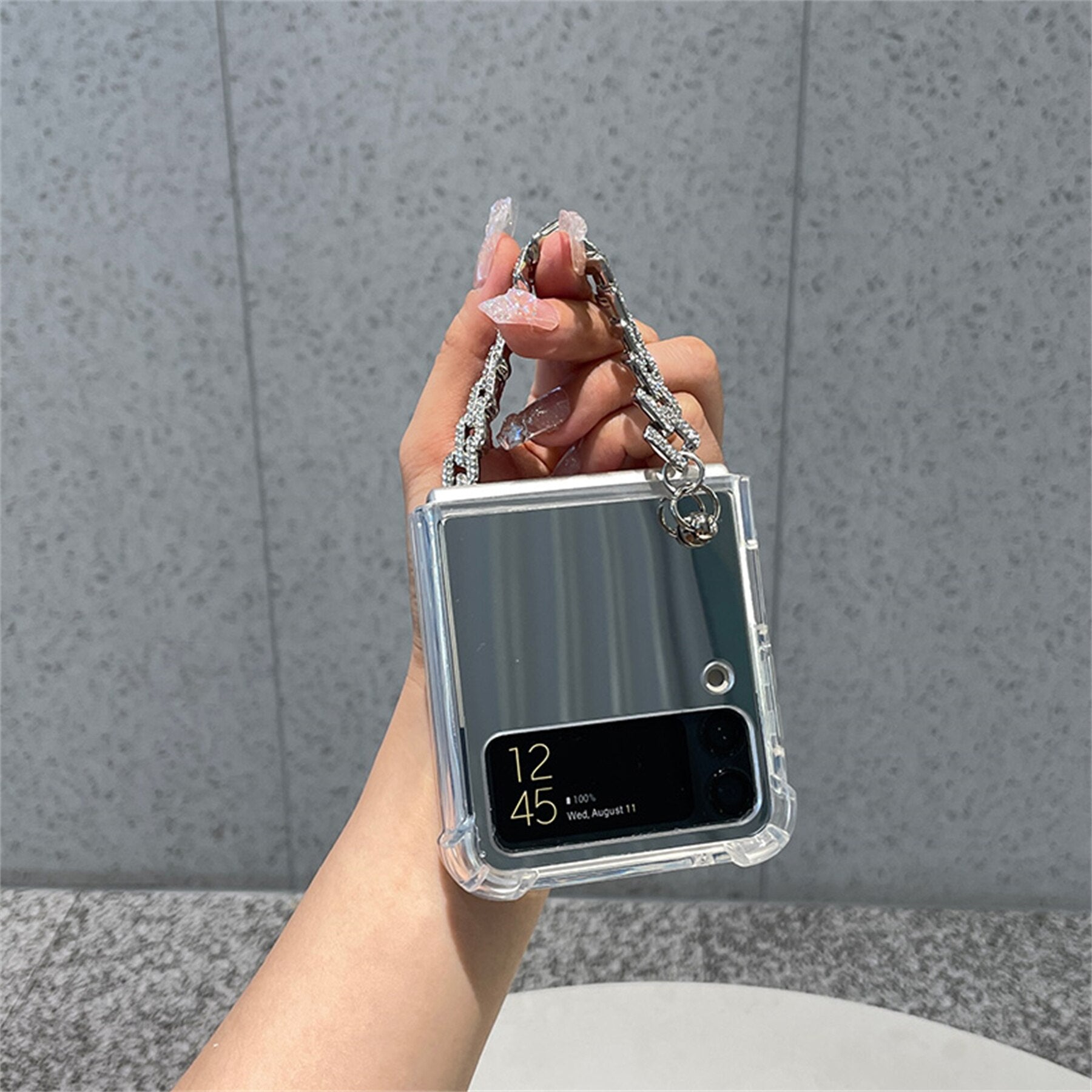 Luxury Rhinestone Bracelet Mirror Case for Samsung Galaxy Z Flip 4 - Galaxy Z Flip 4 Case