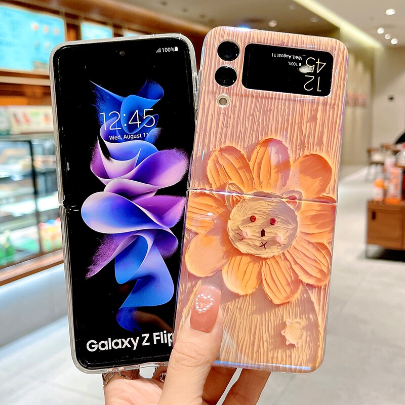 Blu-ray Oil Painting Flowers Case For Samsung Galaxy Z Flip 4 - Galaxy Z Flip 4 Case