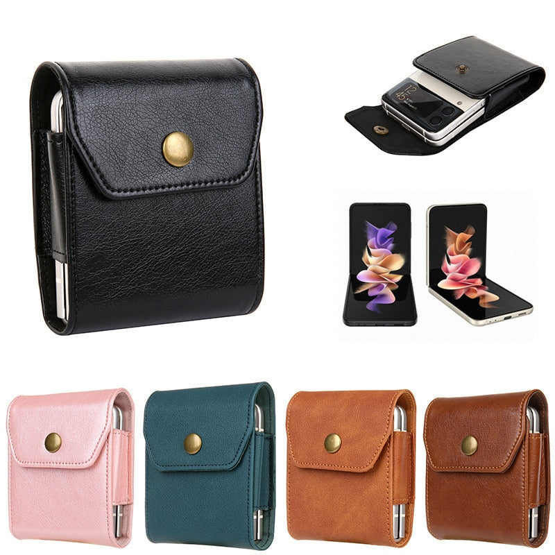 Leather Clip Holster Bag For Samsung Z Flip 4 - Galaxy Z Flip 4 Case