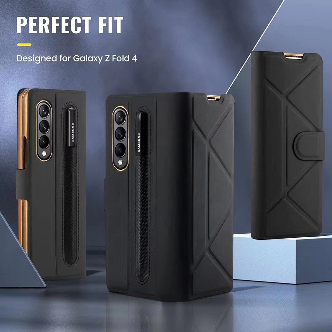 Leather Flip Stand S Pen Holder Slot Case For Galaxy Z Fold 4