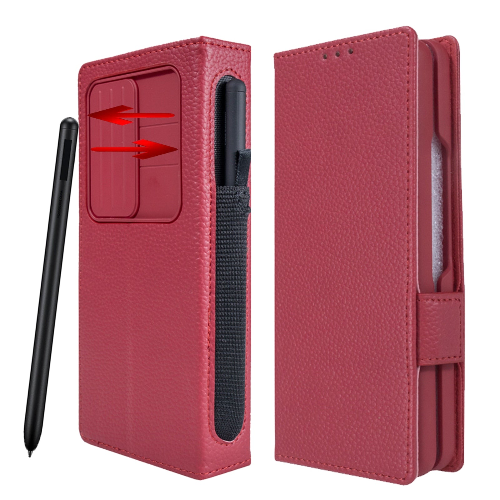 Leather Z Fold 4 Case With Pen Holder and Slot Camera Cover