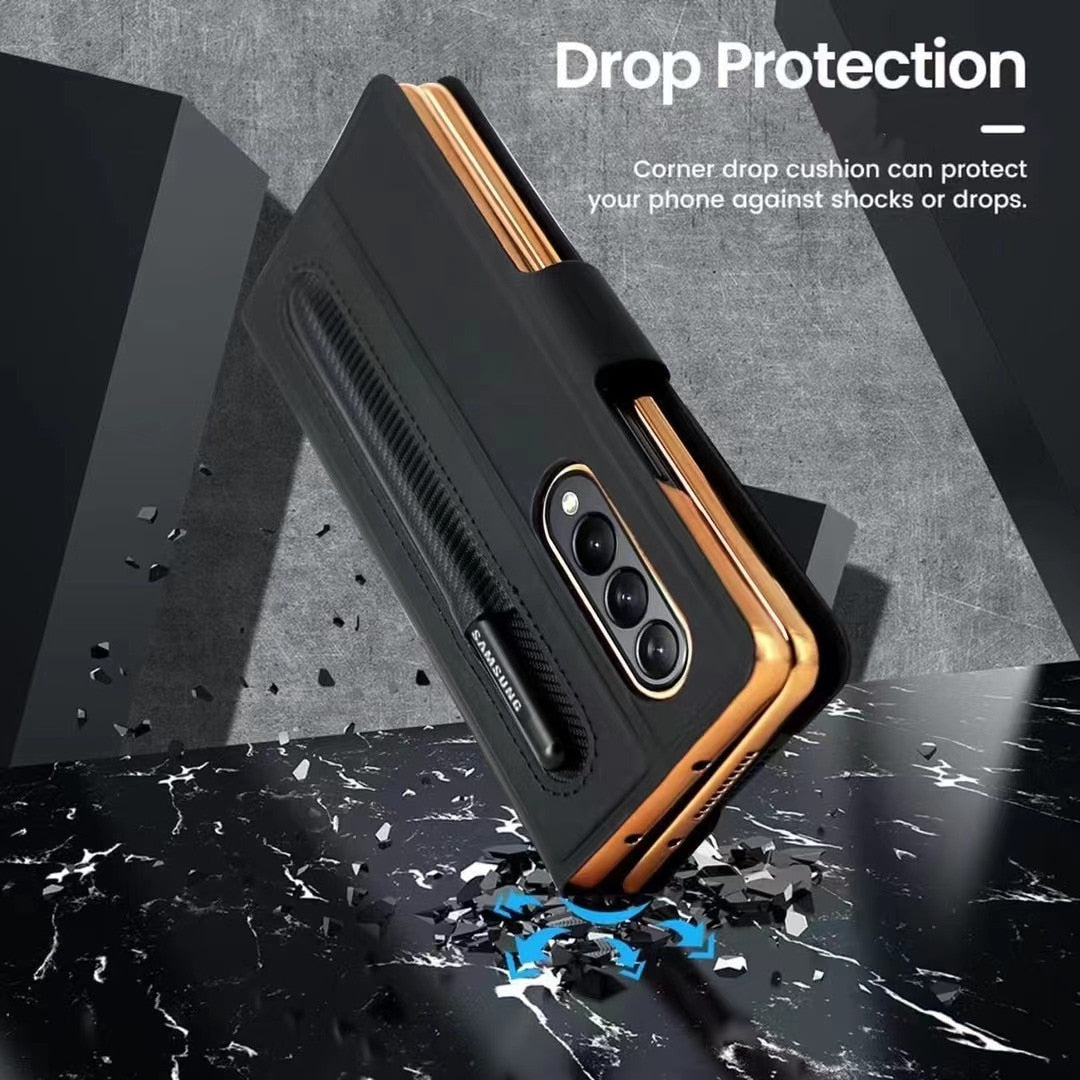 Leather Flip Stand S Pen Holder Slot Case For Galaxy Z Fold 4