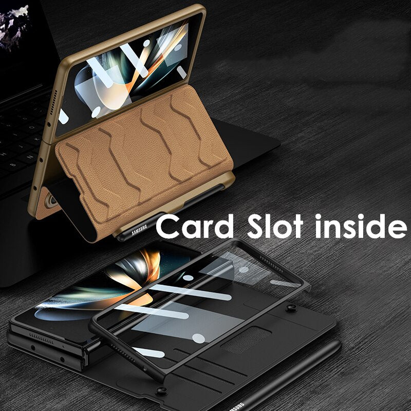 Leather Case with S Pen & Card Slot for Samsung Galaxy Z Fold 4