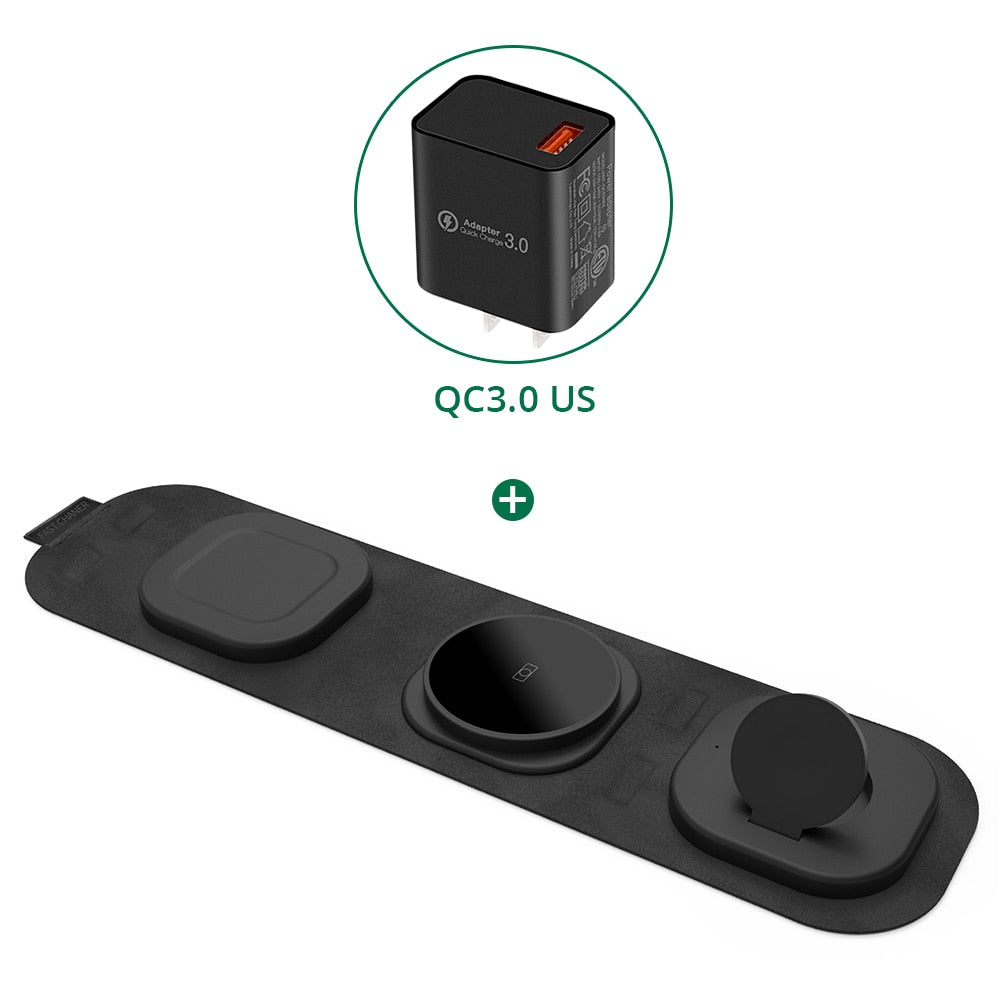 3 in 1 Foldable Travel Wireless Charger for iPhone, Apple Watch & AirPods - iHive