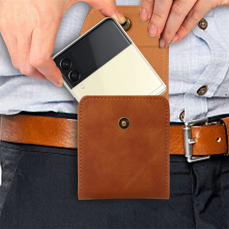 Leather Clip Holster Bag For Samsung Z Flip 4 - Galaxy Z Flip 4 Case