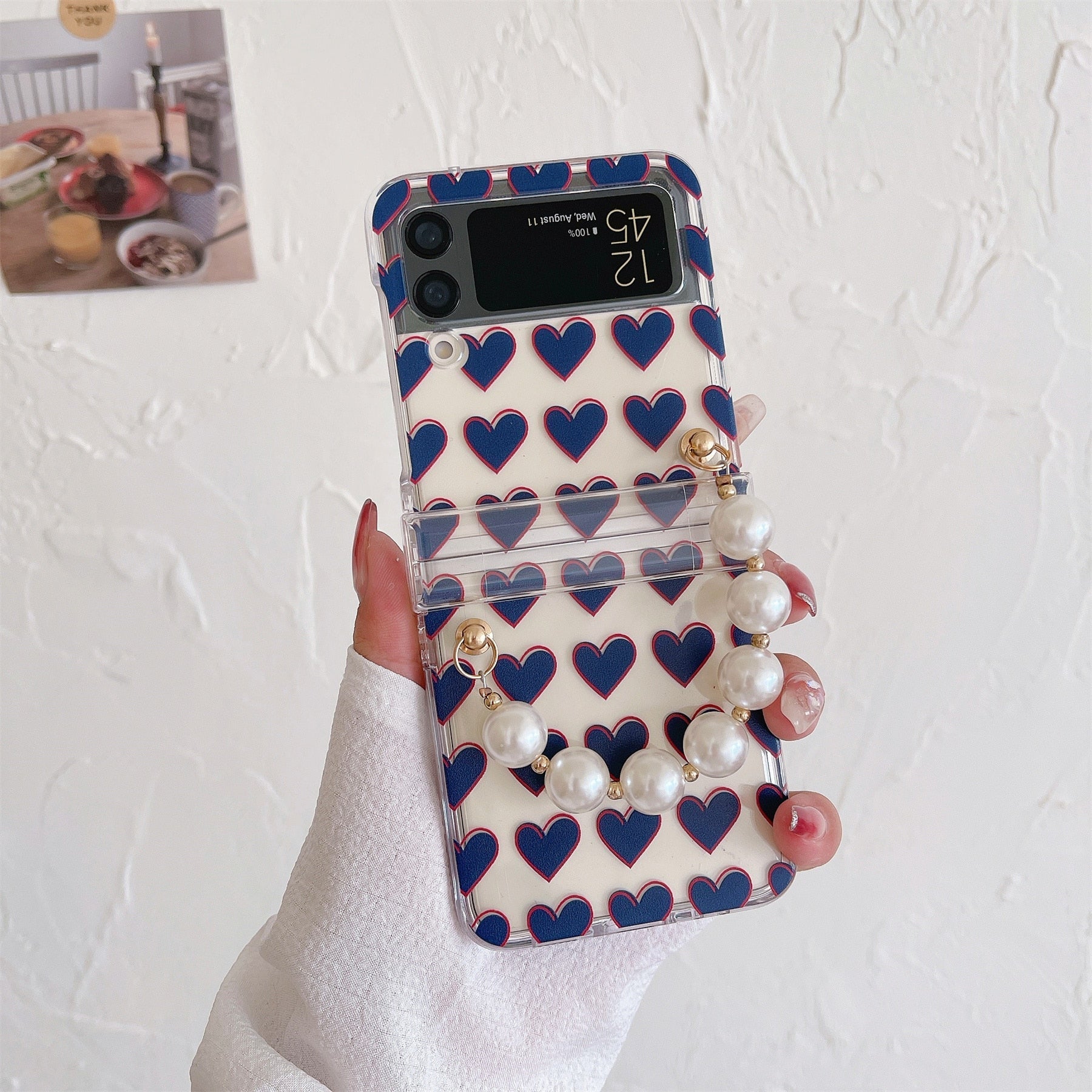 Transparent Case with Pearl Bracelet for Samsung Galaxy Z Flip 4 - Galaxy Z Flip 4 Case