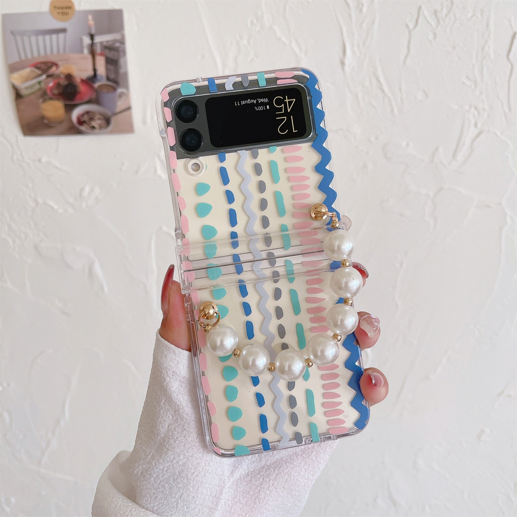 Transparent Case with Pearl Bracelet for Samsung Galaxy Z Flip 4 - Galaxy Z Flip 4 Case