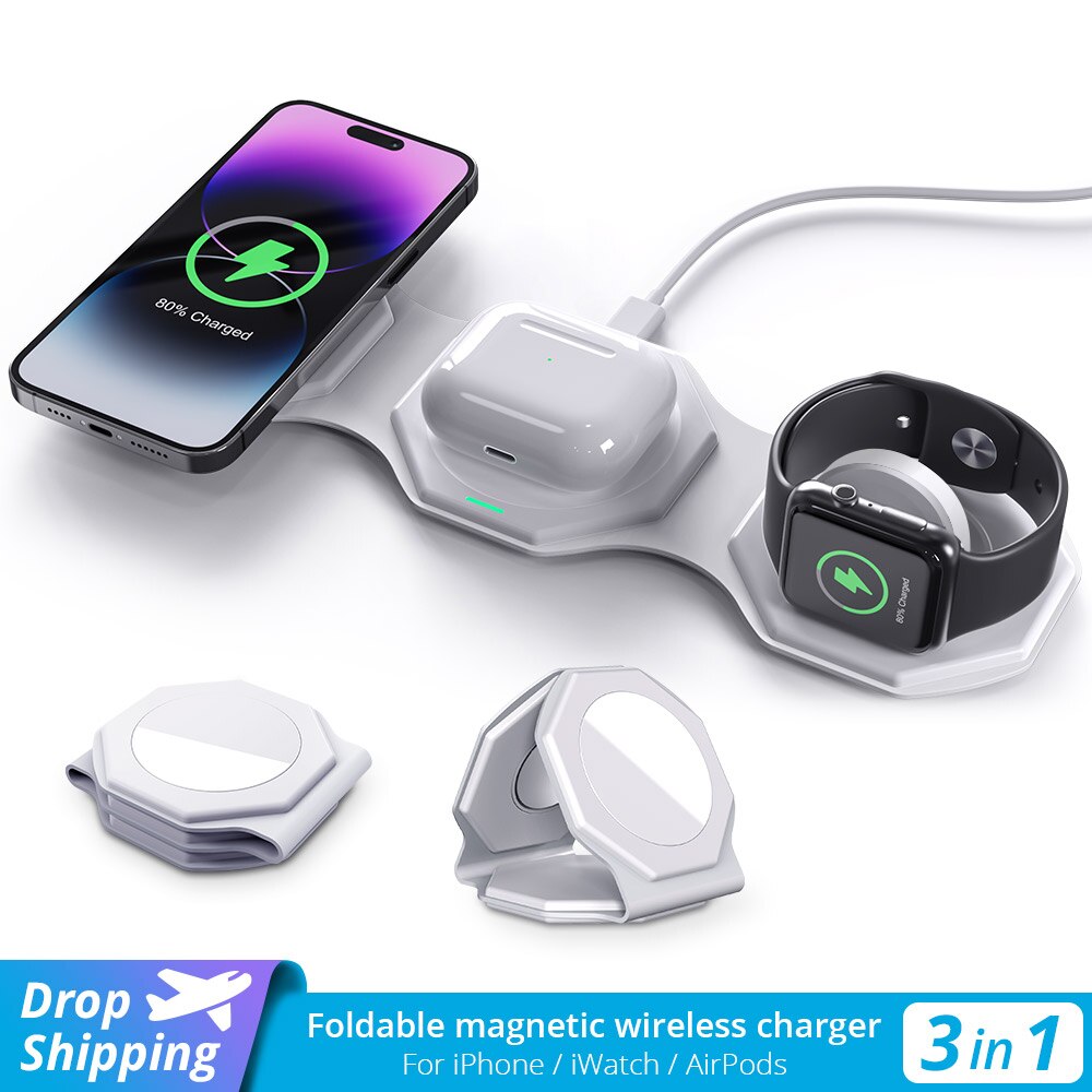 3 in 1 Foldable Wireless Charger for AirPods,Apple Watch & iPhone