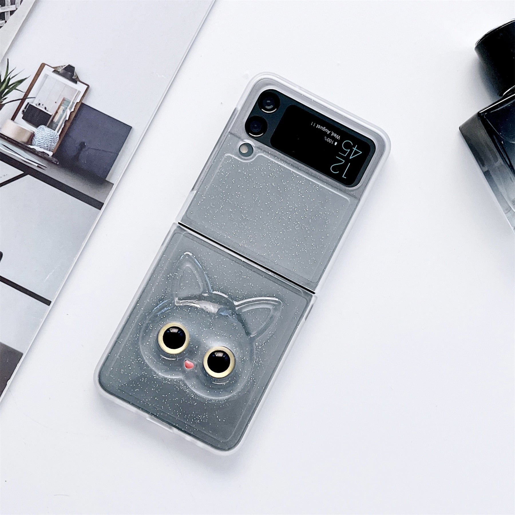 Luxury Cute Cat Transparent Case for Samsung Galaxy Z Flip 4 - Galaxy Z Flip 4 Case