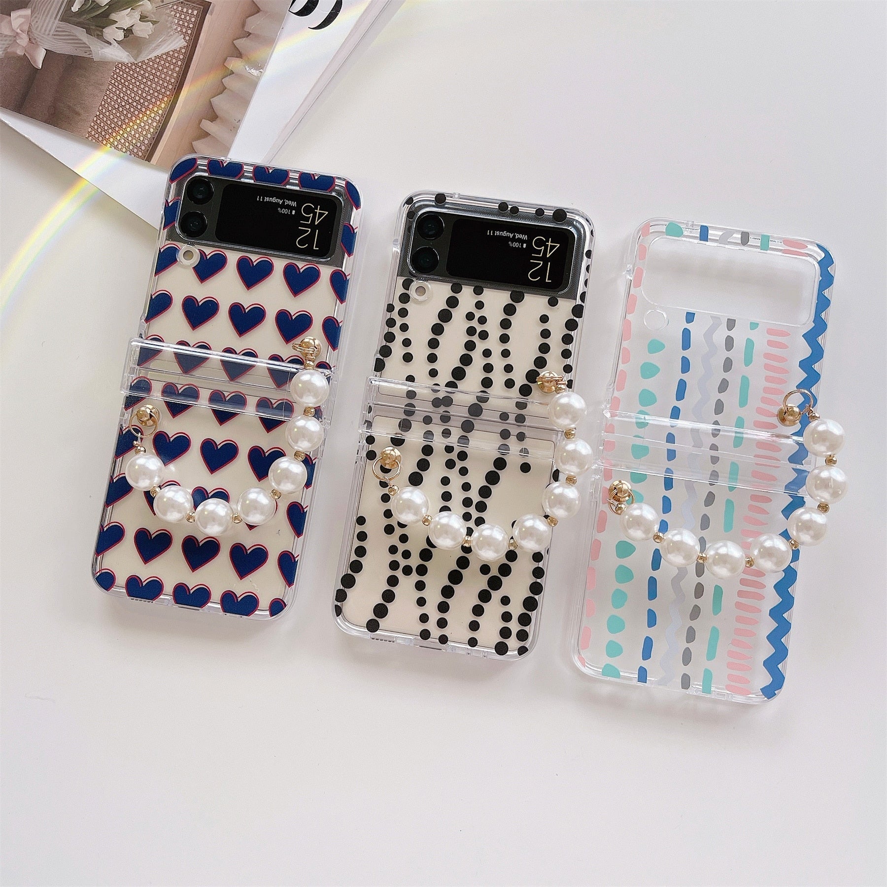 Transparent Case with Pearl Bracelet for Samsung Galaxy Z Flip 4 - Galaxy Z Flip 4 Case