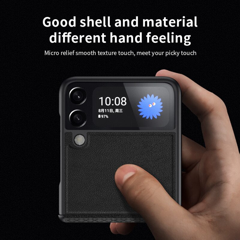 Luxury Leather Hinge Protective Case For Samsung Galaxy Z Flip 4 - Galaxy Z Flip 4 Case