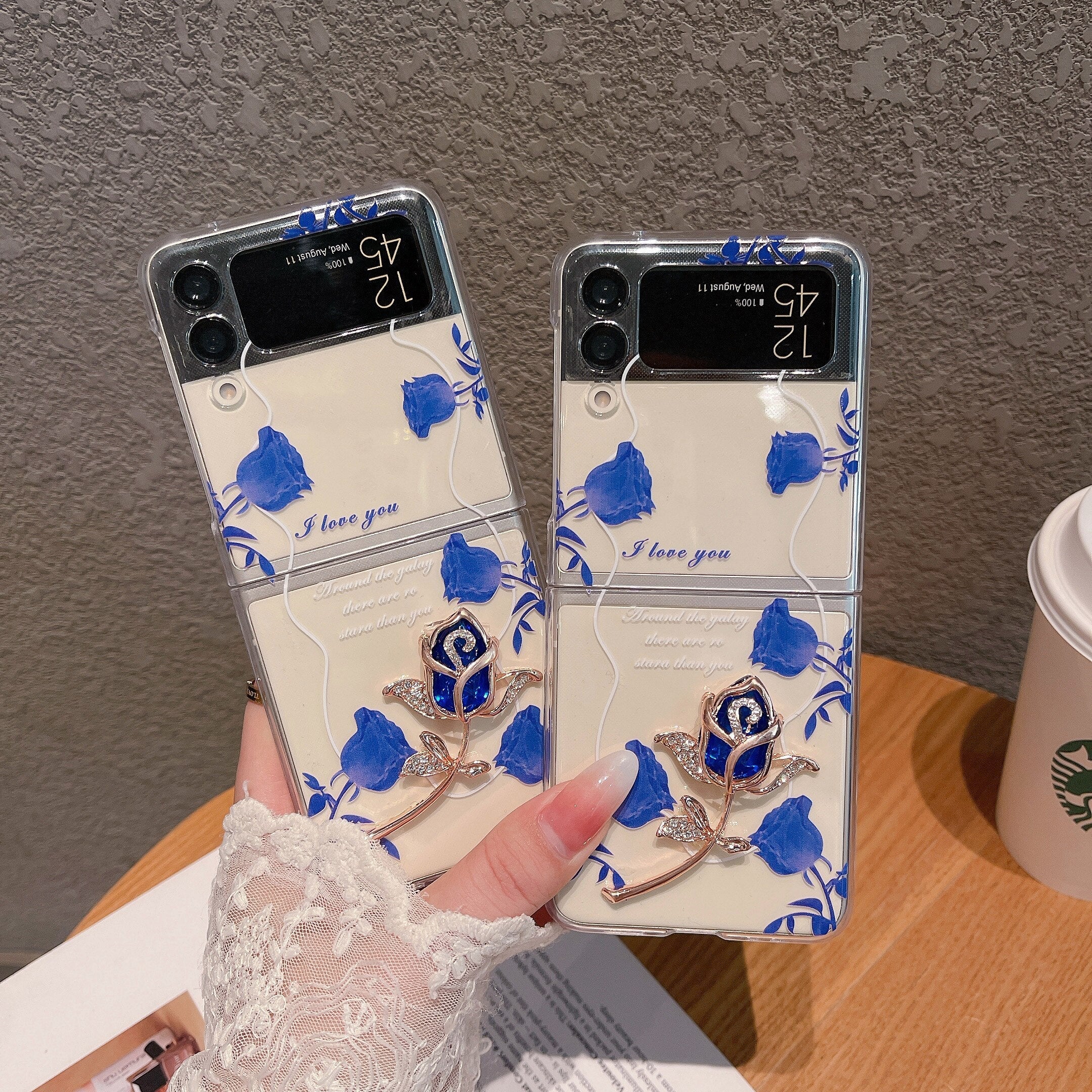 Painted 3D Blue Rose Case for Samsung Galaxy Z Flip 3 & 4