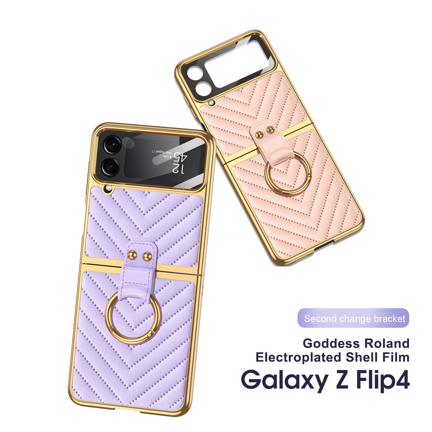 Luxury Electroplated Ring Holder Case For Samsung Galaxy Z Flip 4 - Galaxy Z Flip 4 Case