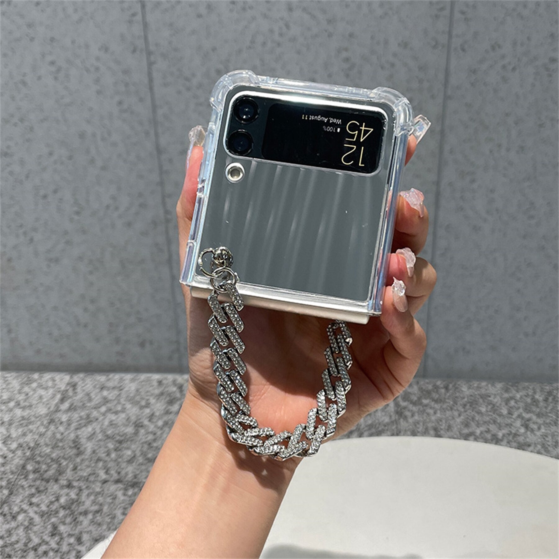 Luxury Rhinestone Bracelet Mirror Case for Samsung Galaxy Z Flip 4 - Galaxy Z Flip 4 Case