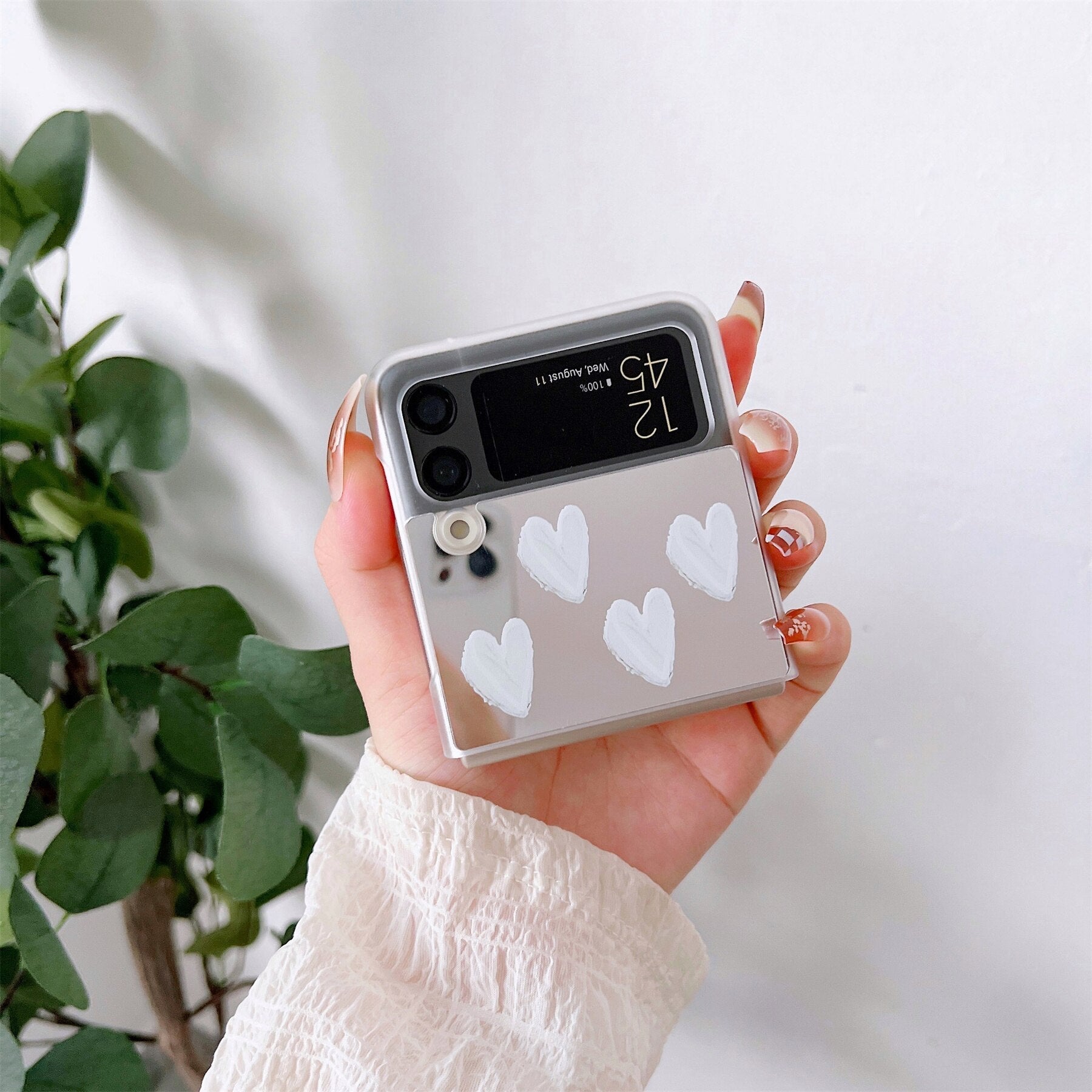 Luxury White Heart Mirror Case for Samsung Galaxy Z Flip 4 - Galaxy Z Flip 4 Case