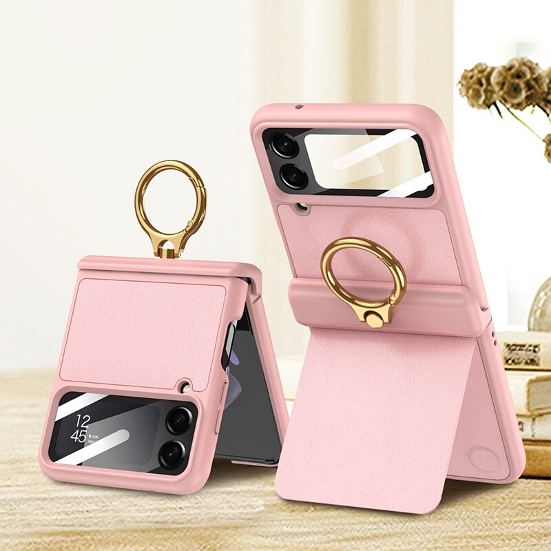 Leather Magnetic Case with Bracket For Samsung Galaxy Z Flip 4 - Galaxy Z Flip 4 Case