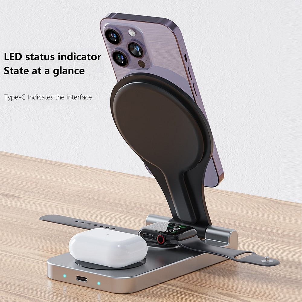 3 in 1 Magnetic Wireless Charger Foldable for iPhone, Apple Watch & AirPods - iHive