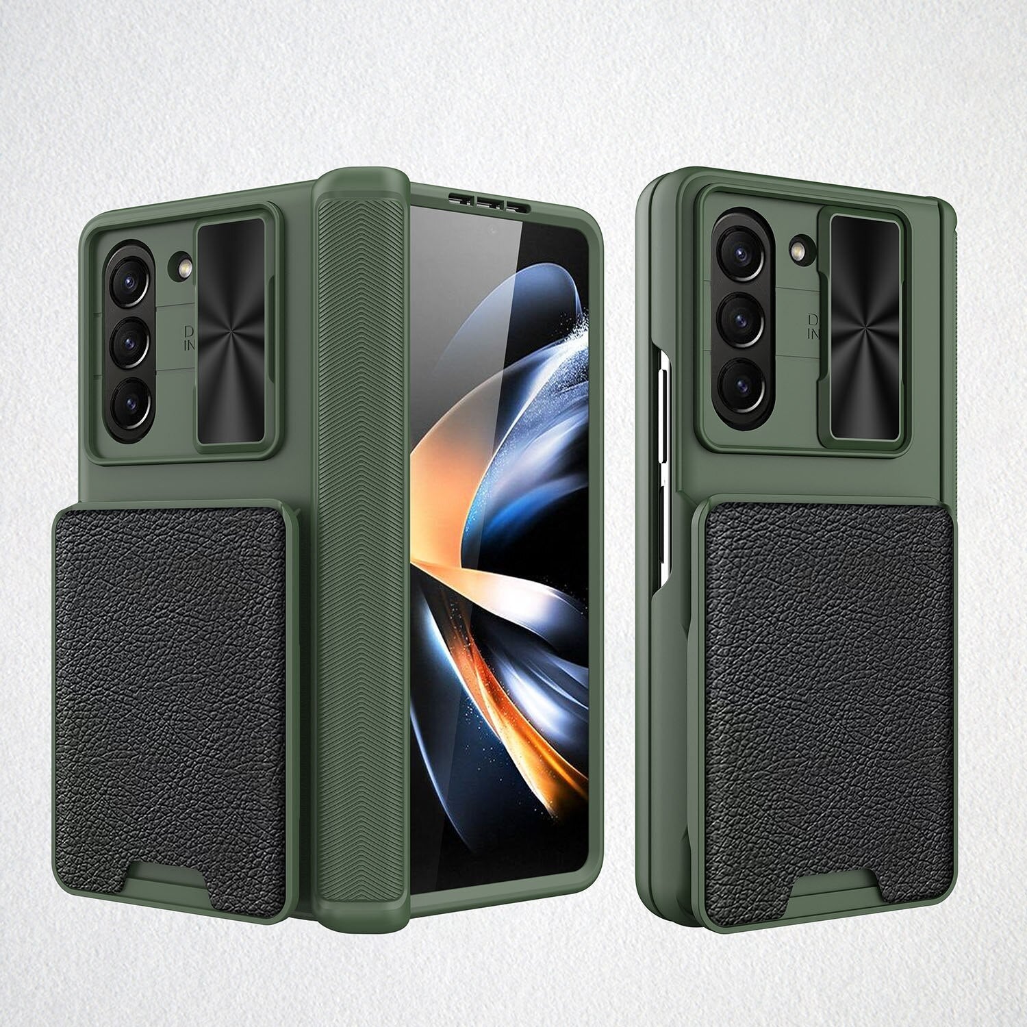 Slide Camera Cover with Leather Wallet For Samsung Galaxy Z Fold 5