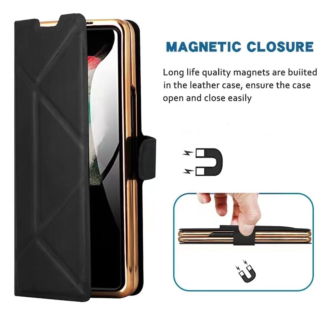 Leather Flip Stand S Pen Holder Slot Case For Galaxy Z Fold 4