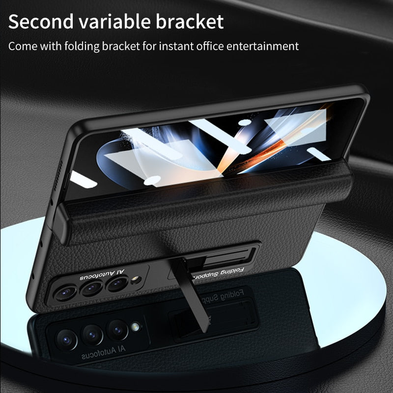 Magnetic Hinge Pen Slot Leather Case For Samsung Galaxy Z Fold 4