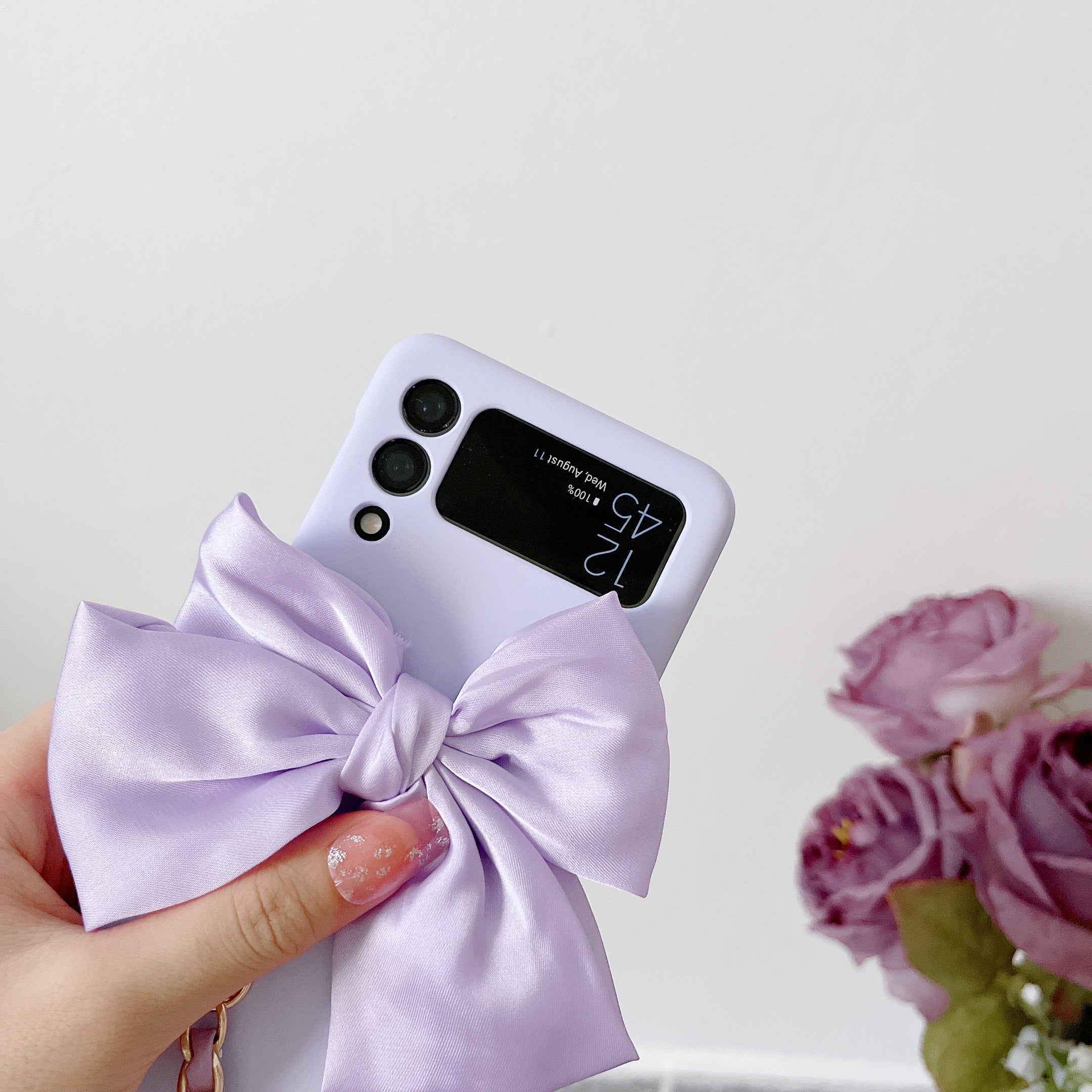 Korean 3D Leather Bow Lanyard Necklace Strap Hard Phone Case For Samsung Galaxy Z Flip 4 - Galaxy Z Flip 4 Case