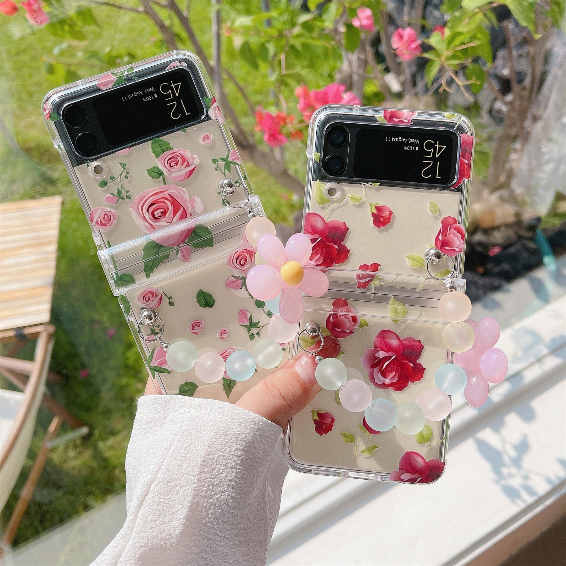 Cute Rose Flower Bracelet Case for Samsung Galaxy Z Flip 4 - Galaxy Z Flip 4 Case
