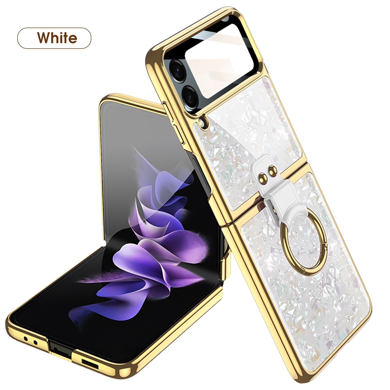 Luxury Plating Case with Ring Bracket for Samsung Galaxy Z Flip 4 - Galaxy Z Flip 4 Case