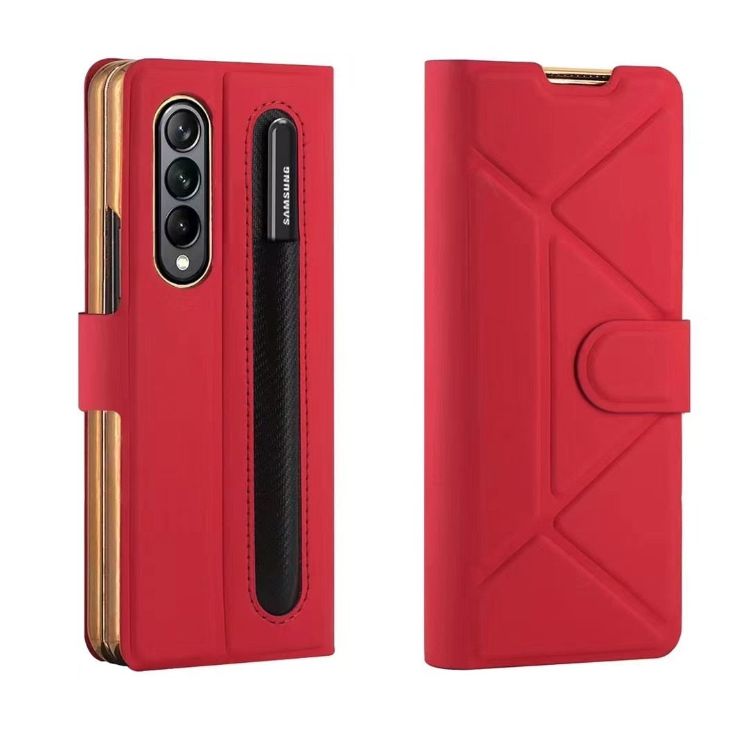 Leather Flip Stand S Pen Holder Slot Case For Galaxy Z Fold 4
