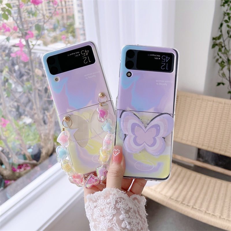 Cute Butterfly Bracelet Phone Stand Case For Samsung Galaxy Z Flip 4 - Galaxy Z Flip 4 Case