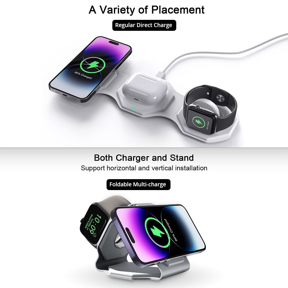 3 in 1 Foldable Wireless Charger for AirPods,Apple Watch & iPhone