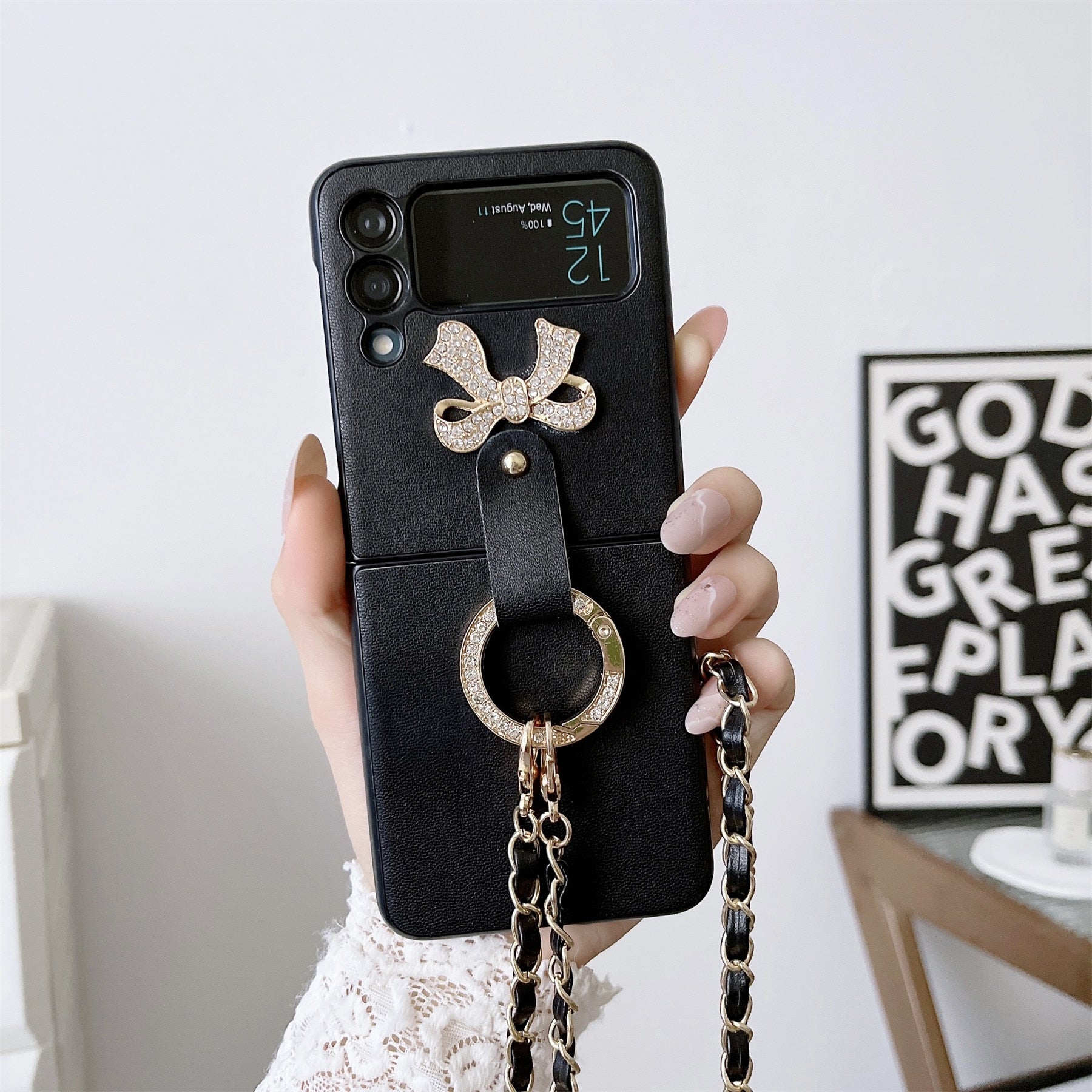 Luxury Crossbody Leather Case for Samsung Galaxy Z Flip 4 - Galaxy Z Flip 4 Case